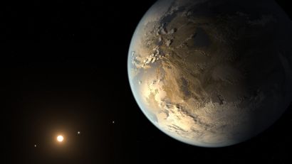 Vue d'artiste de la planète Kepler 186f découverte par le satellite Kepler en 2014