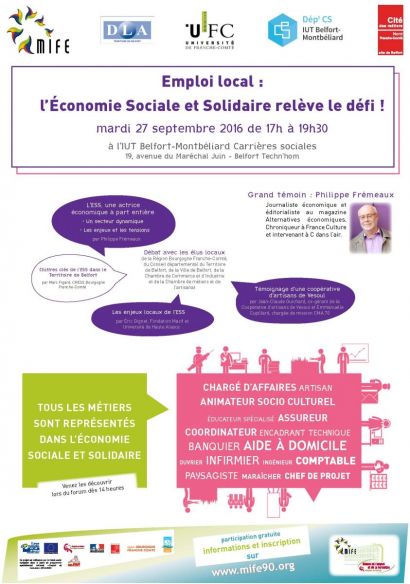 Conférence Economie sociale et solidaire le 27 septembre à l'IUT de Belfort-Montbéliard