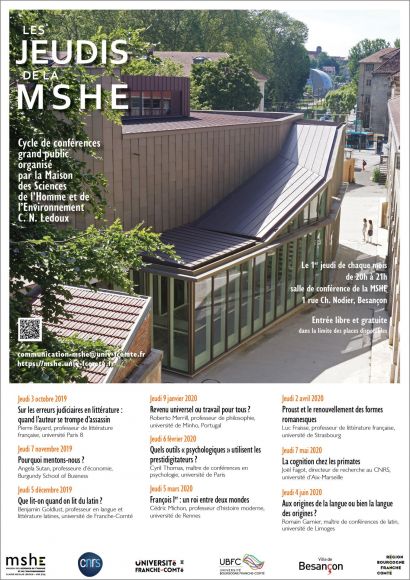 Affiche programme des Jeudis de la MSHE 2019-20