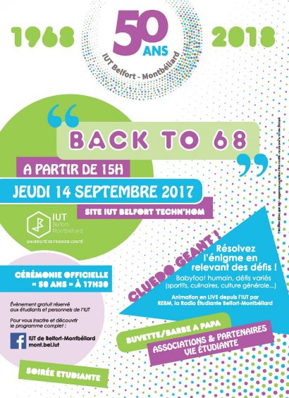 L'IUT de Belfort-Montbéliard fête ses 50 ans: Back to 68 le 14 semptembre 2017