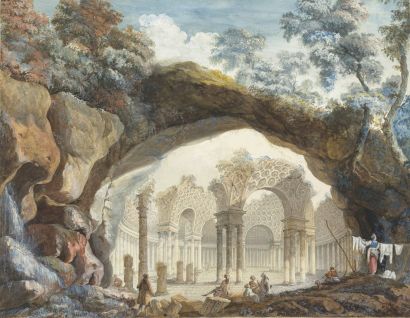 Peinture "Ruines d'un temple circulaire", de Pierre-Adrien Pâris