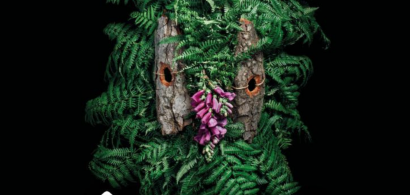 composition florale créant une tête d'oiseau
