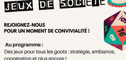 pizza, dés, mention "snacks et boissons offertes"