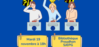 candidats devant un buzzer européen et infos pratiques : mardi 19 novembre à 18h, BU Proudhon, quiz par équipe de 2 à 4, nombreux cadeaux