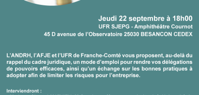 Conférence débat Délégation de pouvoirs - les bonnes pratiques 22/09/22 18h amphi Cournot de l'ufr sjepg
