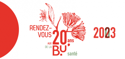 fleurs de tilleul et texte "Rendez-vous aux 20 ans de la BU Santé 2003-2023"
